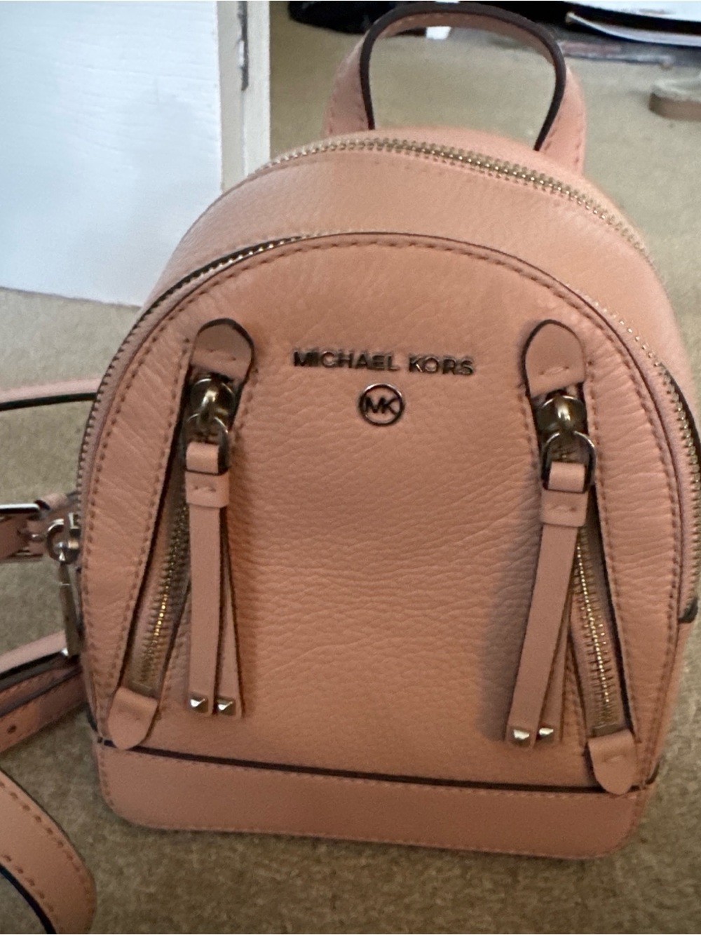 Michael Kors Pink Pebbled Leather Mini Backpack with Gold Hardware